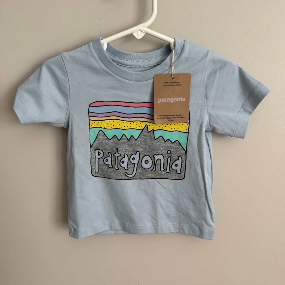 NWT Patagonia 3-6mo Blue TShirt Organic Cotton Fitz Roy Skies